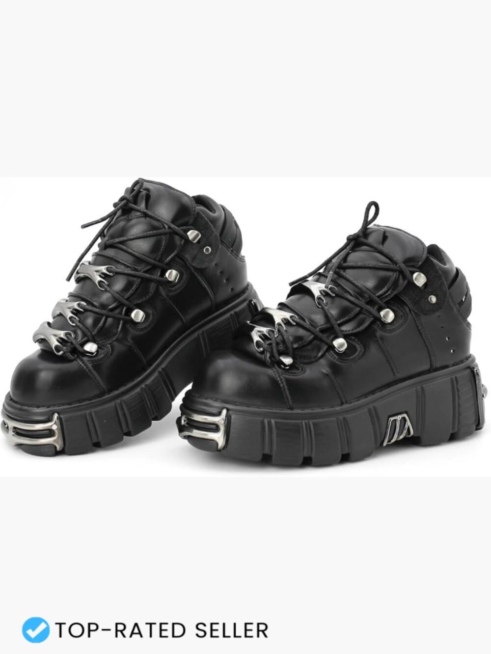 Metal Platform Goth Boots Punk Style Lace-up Combat Ankle Bootie Biker